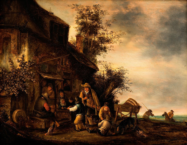 Scene With A Hurdy Gurdy Player And A Boy Violinist Outside A Tavern 1650 1700