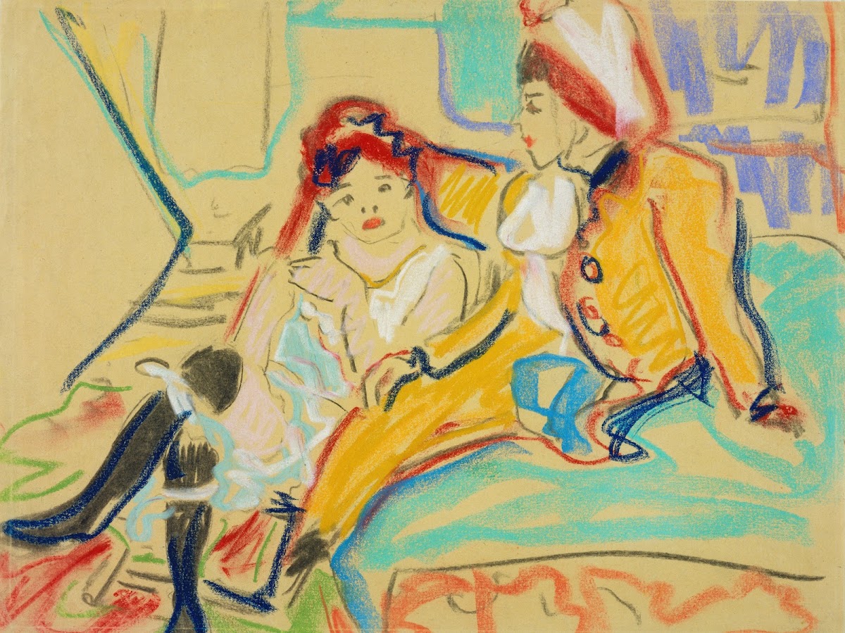 Zwei Mädchen auf einem Divan 1909