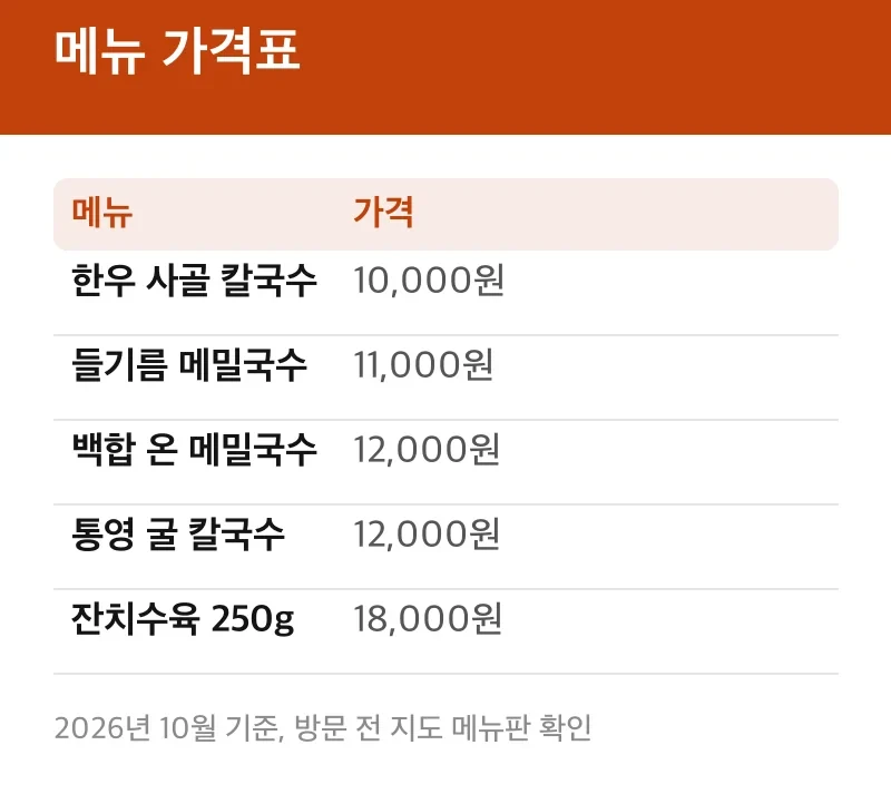 메뉴 가격표