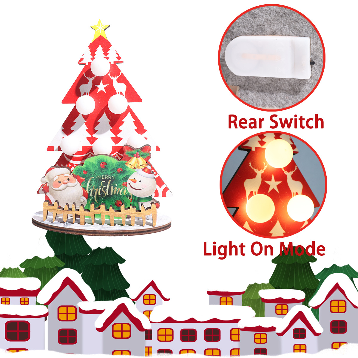 Decorative wooden Christmas tree table lamp with LED