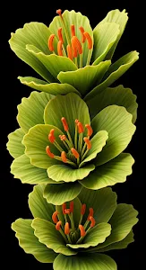 Stacked Green Succulent Flowers Orange Stamens Art