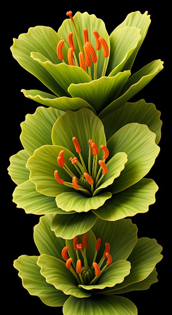 Stacked Green Succulent Flowers Orange Stamens Art - Free mobile Wallpaper