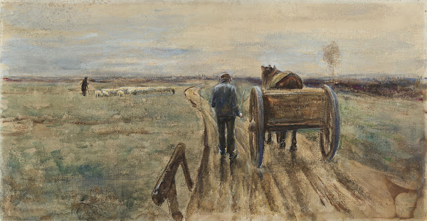 Bauer mit Pferd und Fuhrwerk 1887