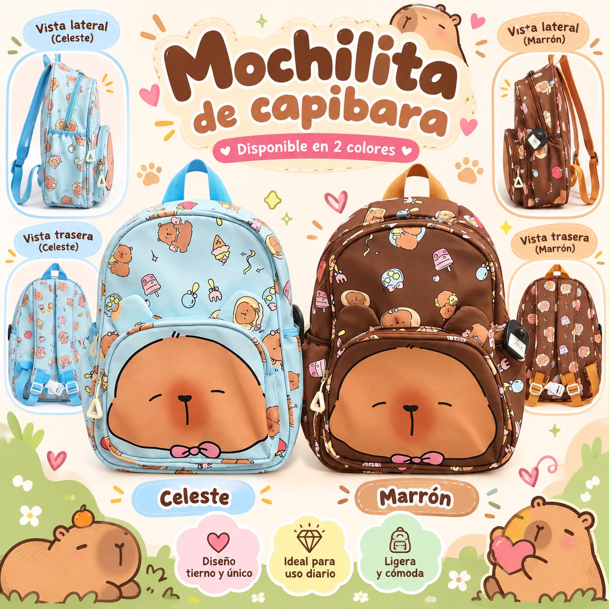 Mochila infantil de osito – celeste y marrón