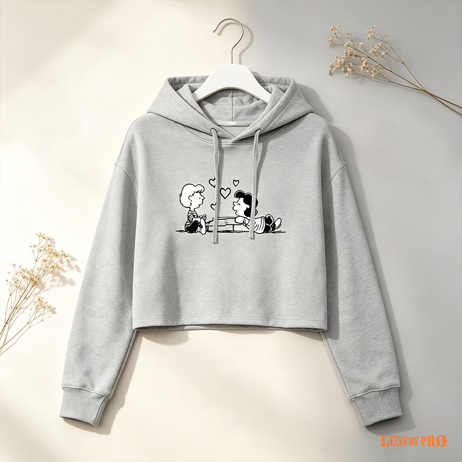 Allover Print Cropped Hoodie Without Hem - 300g