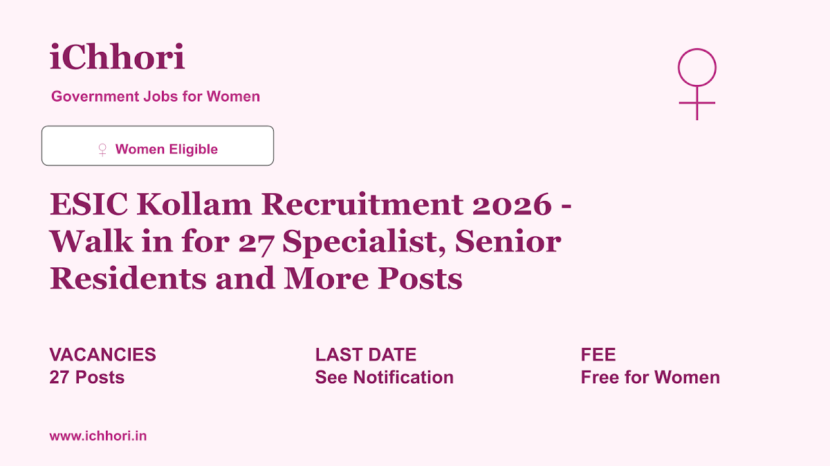 ESIC Kollam Recruitment 2026 - Walk in for 27 Specialist, Senior Residents and More Posts - iChhori