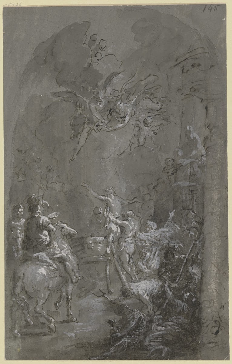 Martyrium des Heiligen Veit der nackte Heilige von Folterknechten umgeben am Ölk