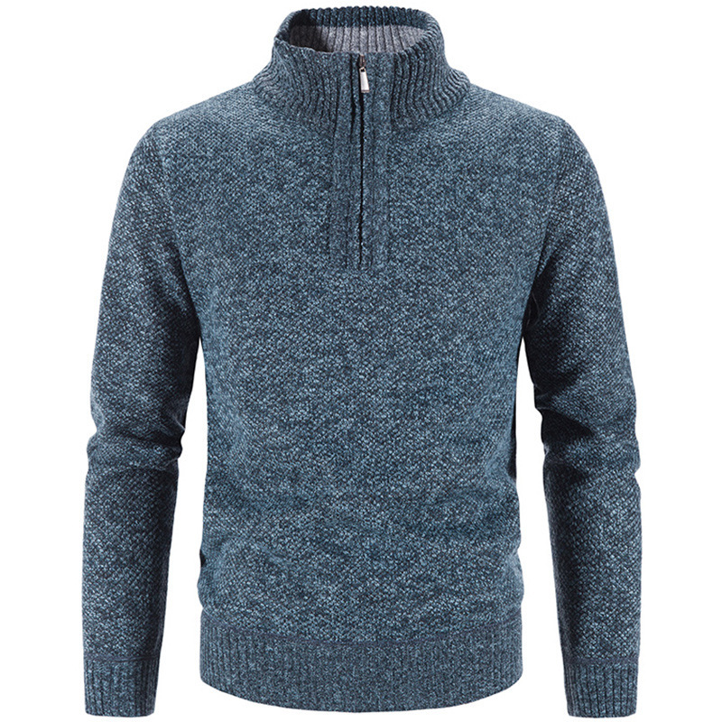Men's knitted sweater with standing collar and zipper