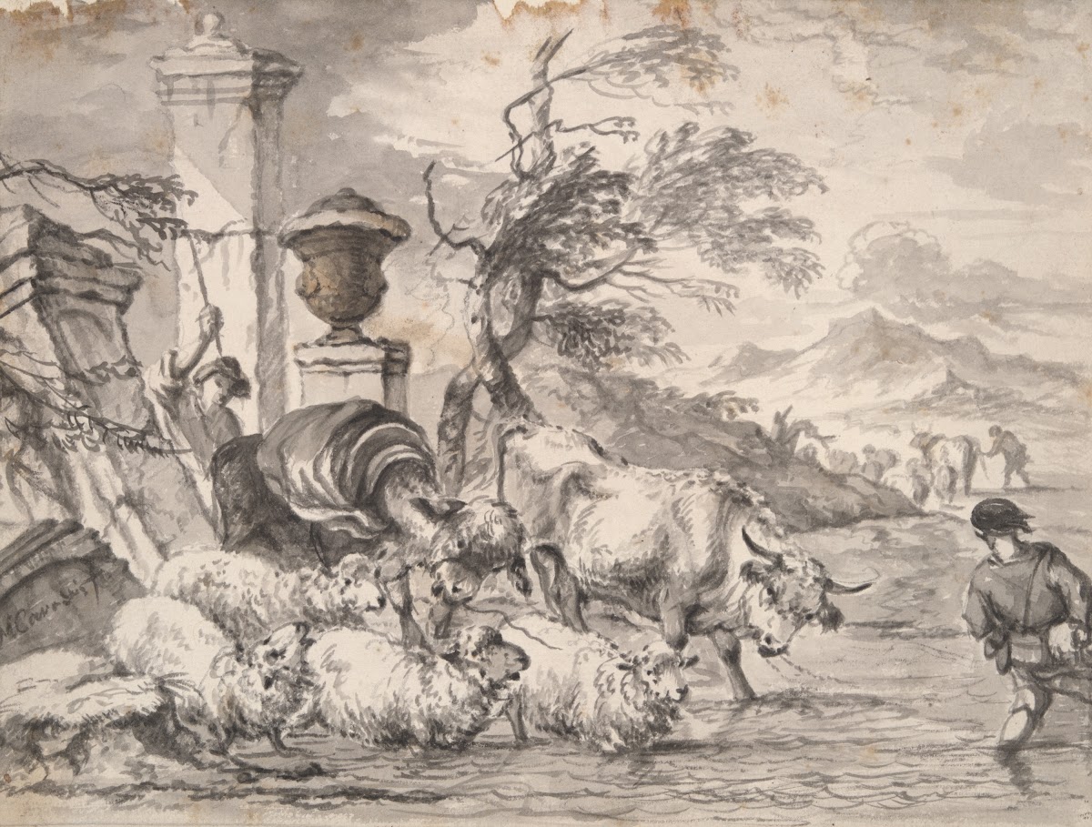 Cattle wasing through a floodedstream late 17thearly 18thcentury