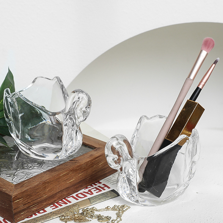 Swan glass jar, transparent, jewelry and cosmetics