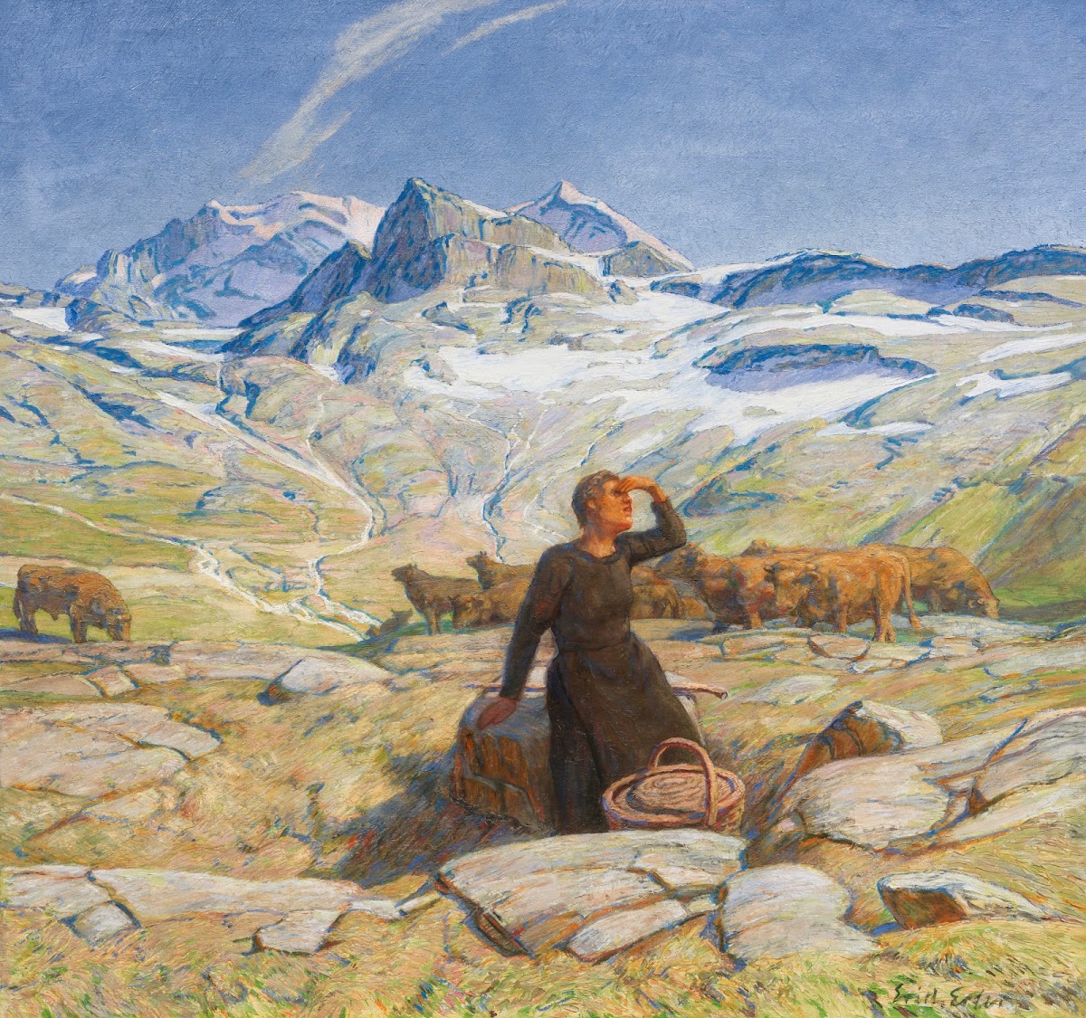 Landschaft mit junger Bäuerin 1900