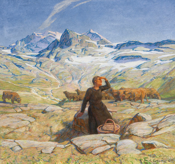 Landschaft mit junger Bäuerin 1900