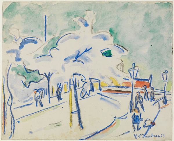 Uferstrom mit Bäumen Dresden 1909