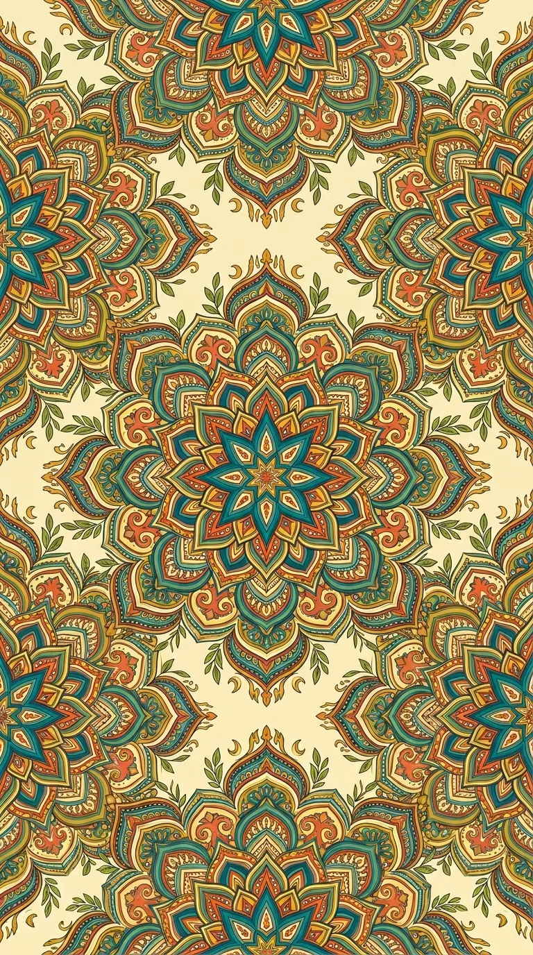 Seamless Vector Pattern of Colorful Bohemian Mandalas - Free 4K mobile Wallpaper