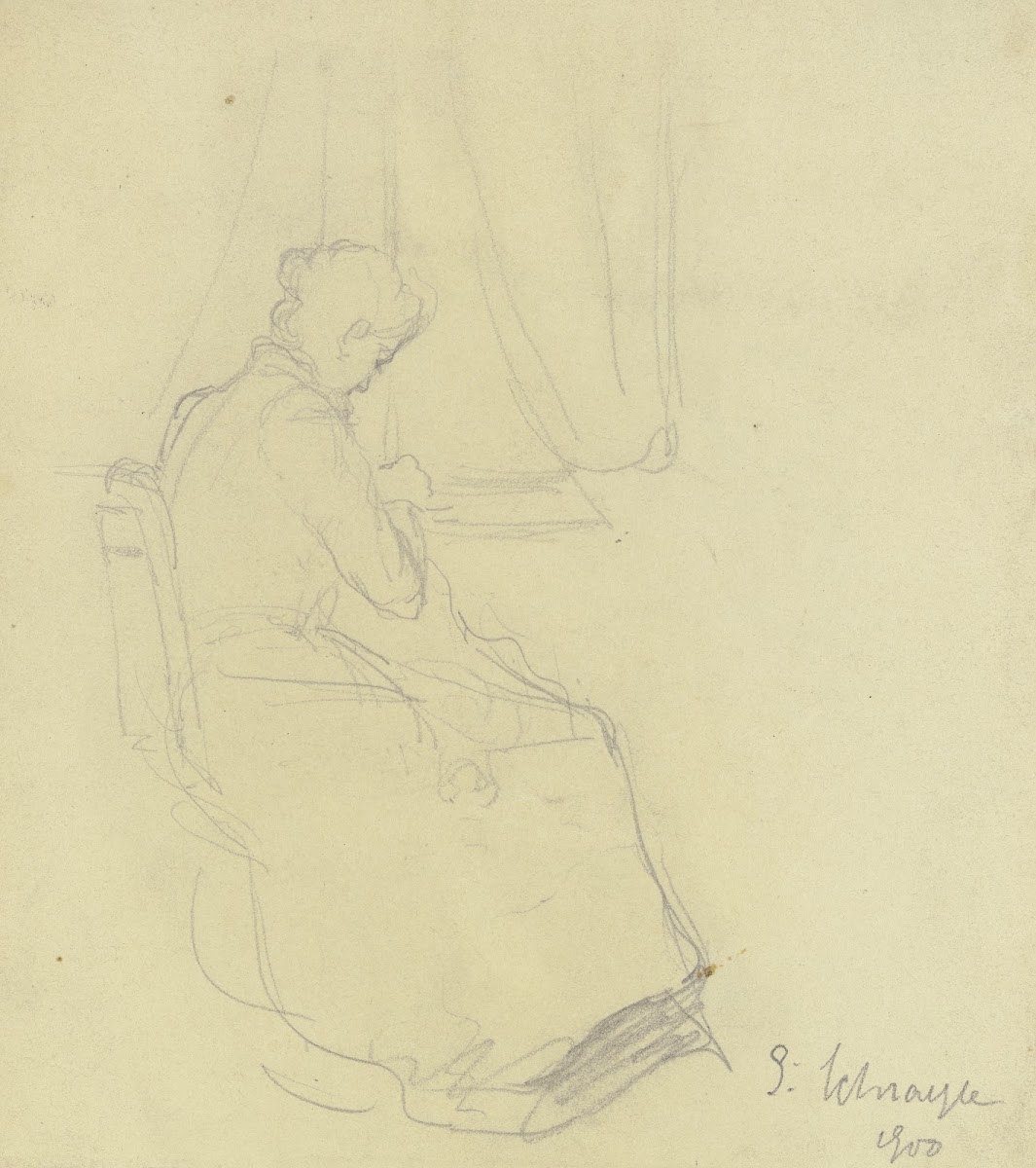 Woman sewing at the window 1900