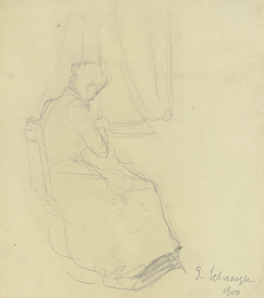 Woman sewing at the window 1900