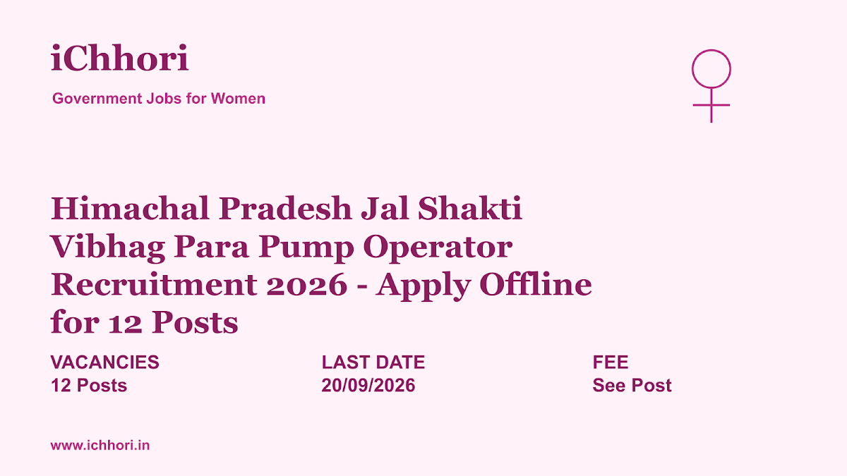 Himachal Pradesh Jal Shakti Vibhag Para Pump Operator Recruitment 2026 - Apply Offline for 12 Posts - iChhori