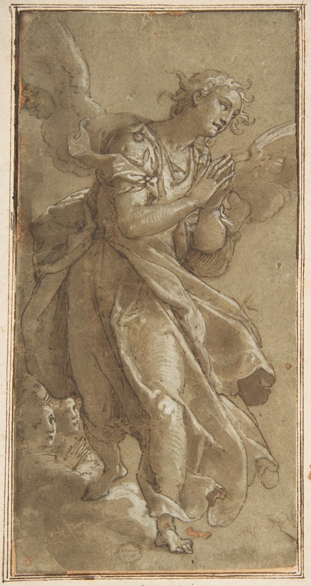 A Standing Angel and two Cherubs ca 1566