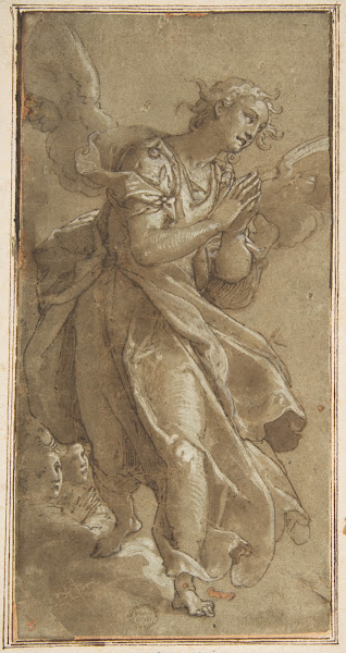 A Standing Angel and two Cherubs ca 1566