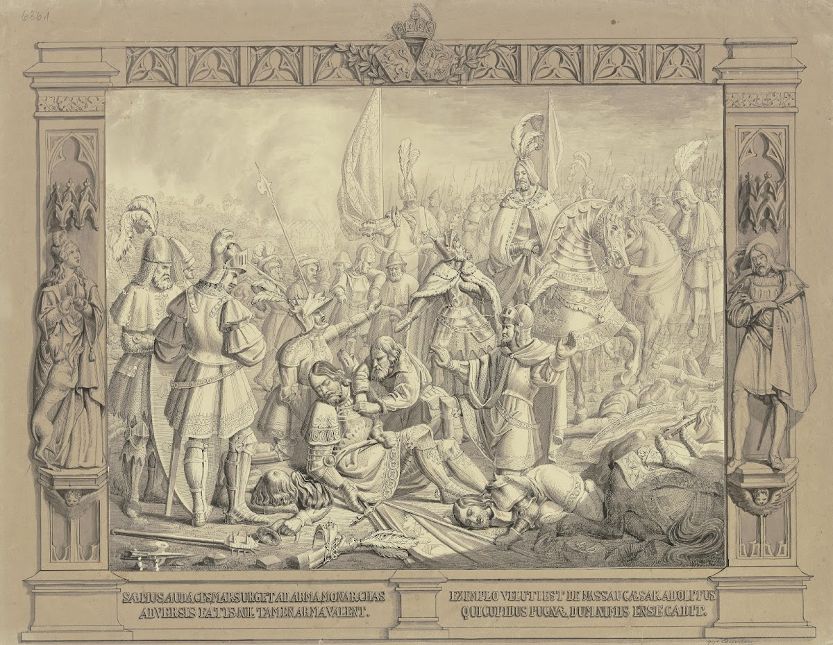 Tod des Kaisers Adolf von Nassau in der Schlacht bei Gellheim im Jahre 1298