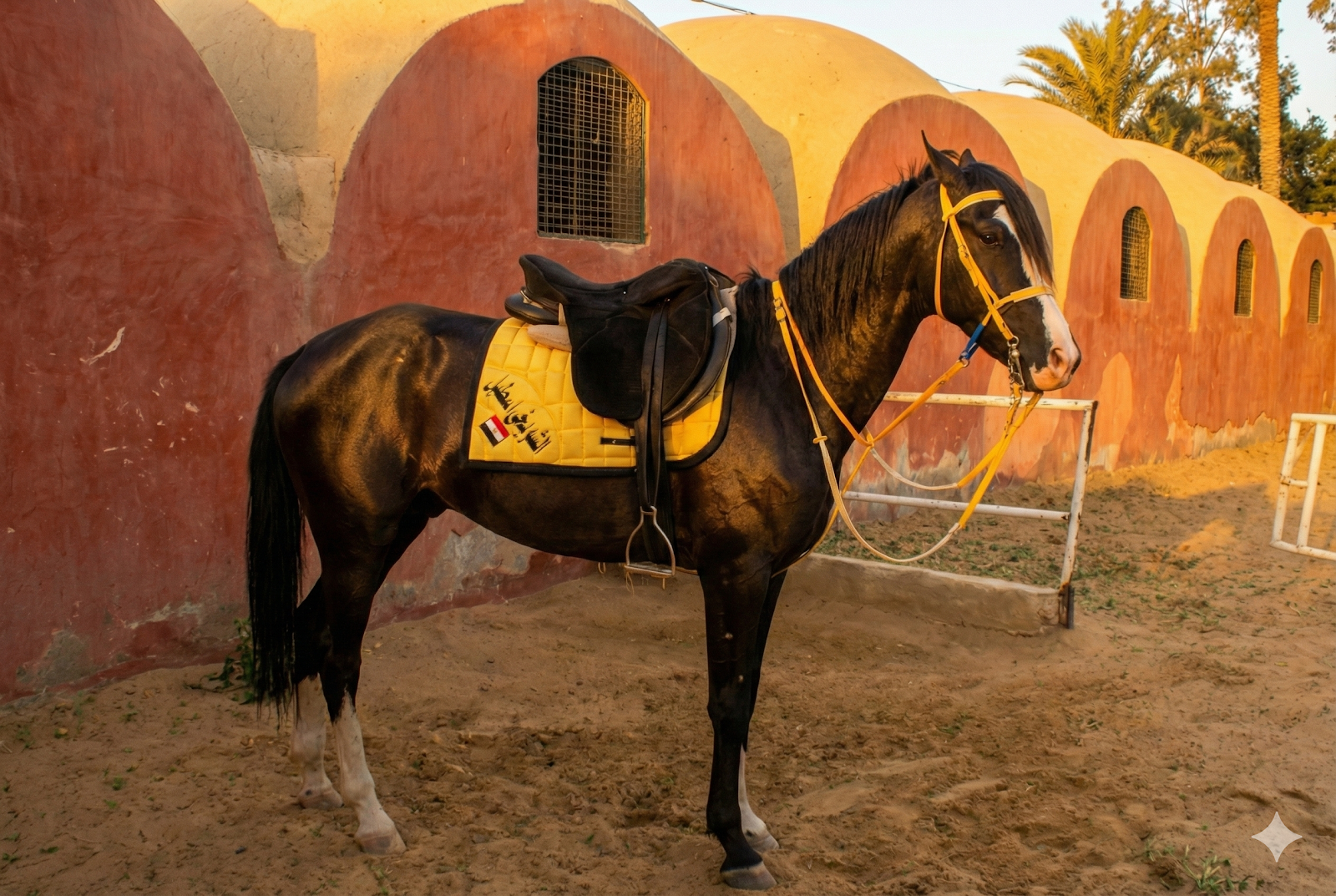 Fahd - Horse available for riding at Kheyool El Shewkhy in Saqqara, Egypt. Behold this striking black beauty, defined by his bold white blaze and white soc
