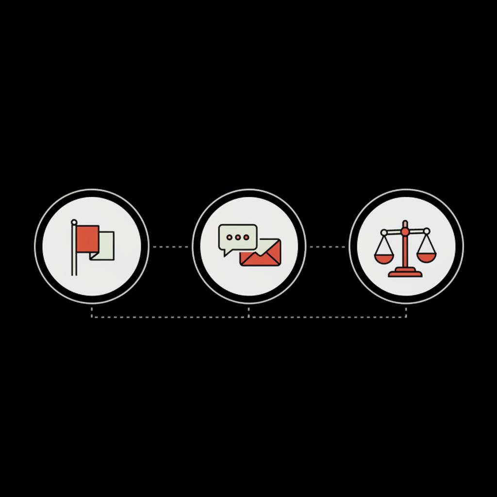 Minimalist 2D vector infographic showing three lawful paths—flagging, contacting reviewer, legal action—using Social Success Hub brand colors; can businesses delete reviews