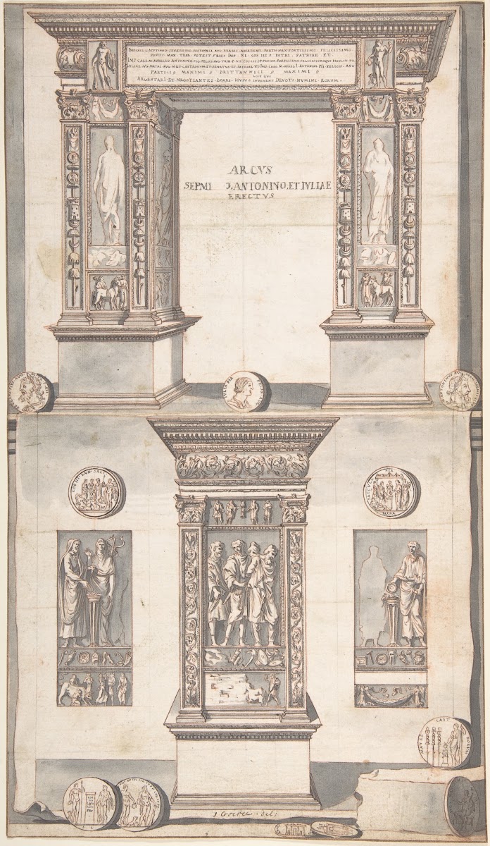 Arch Of Septimius Severus Frontal Elevation Above And Side View Below Before 170