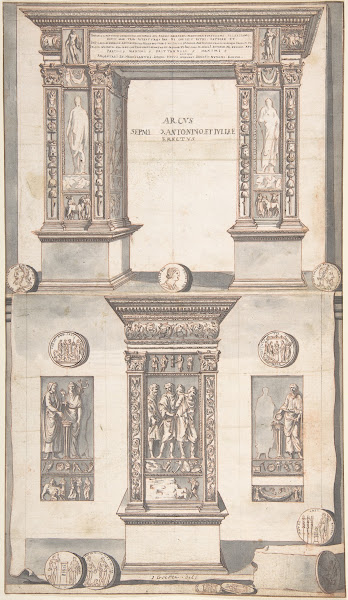 Arch Of Septimius Severus Frontal Elevation Above And Side View Below Before 170
