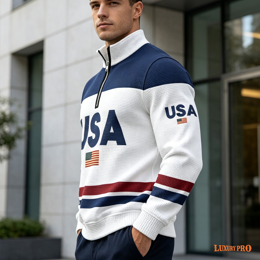Stand-up Collar Half-Zip Pullover Hoodie Pocketless