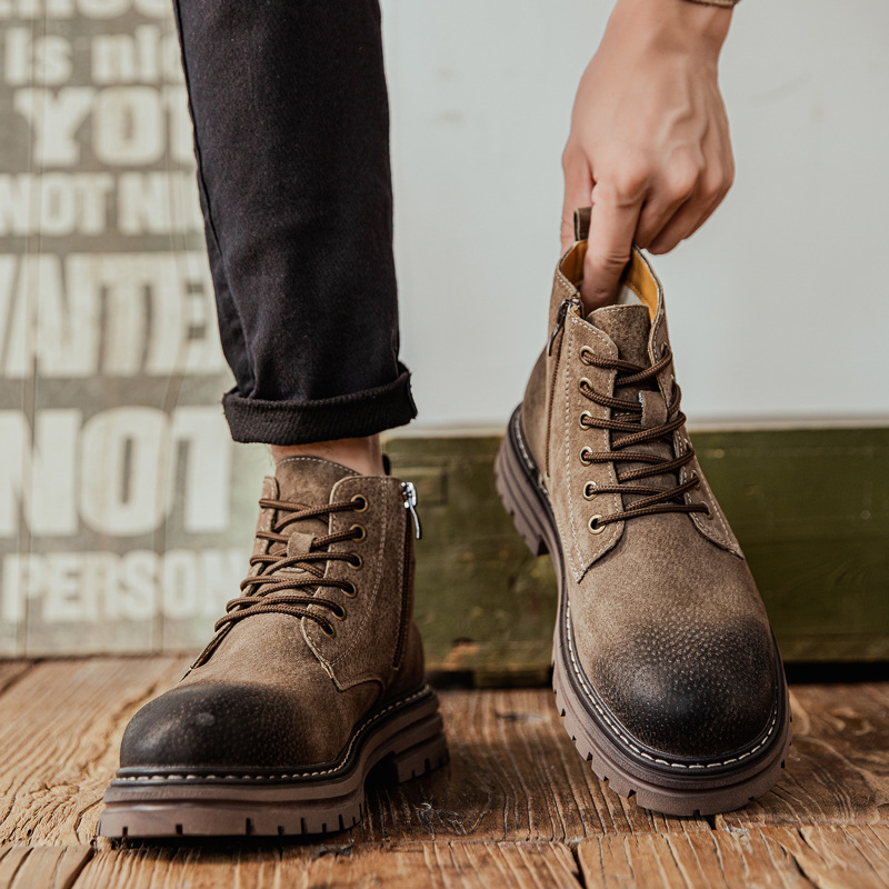 Men's Zip-Up Boots, Pig Leather, Lined