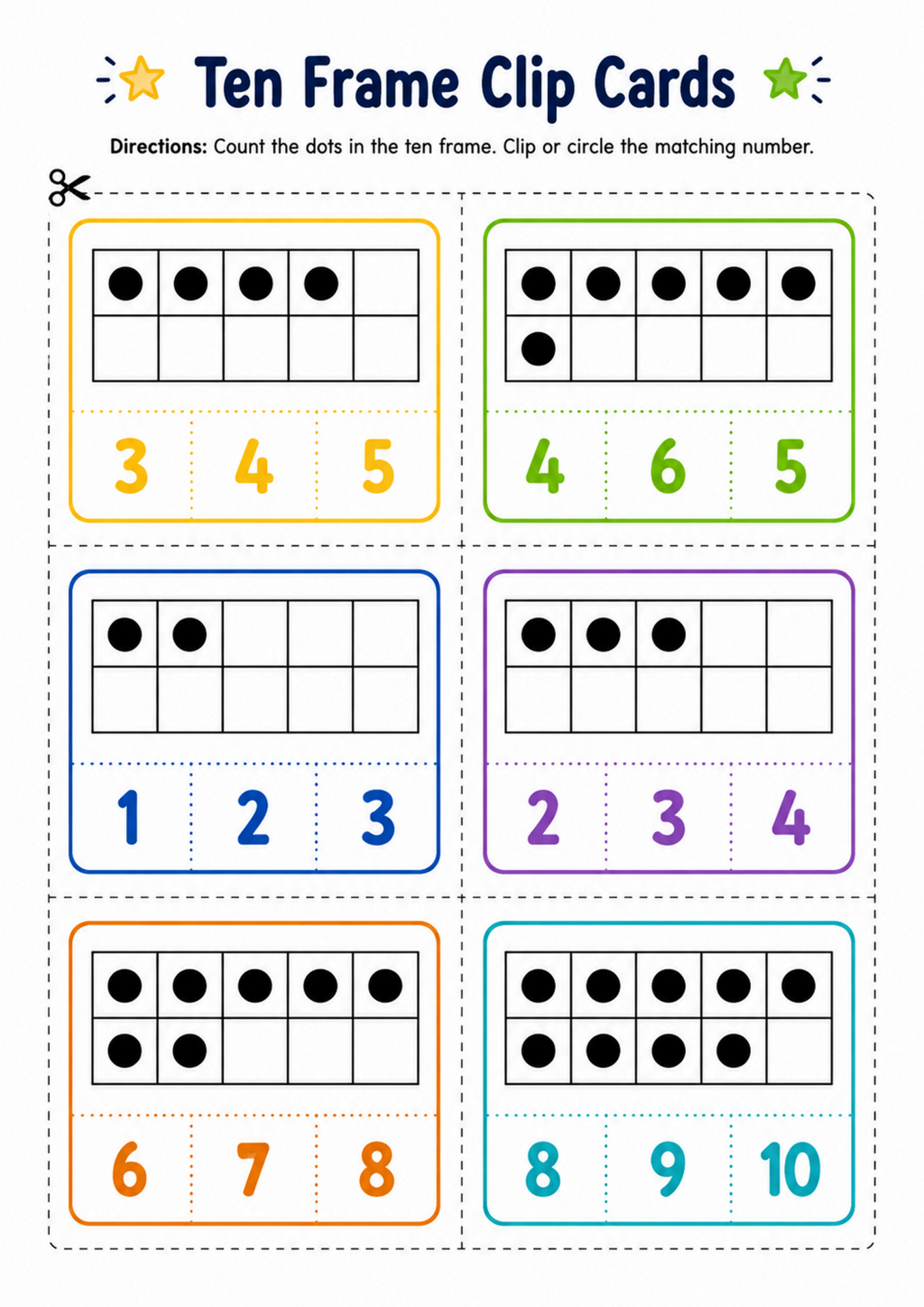 Ten Frame Clip Cards Worksheet