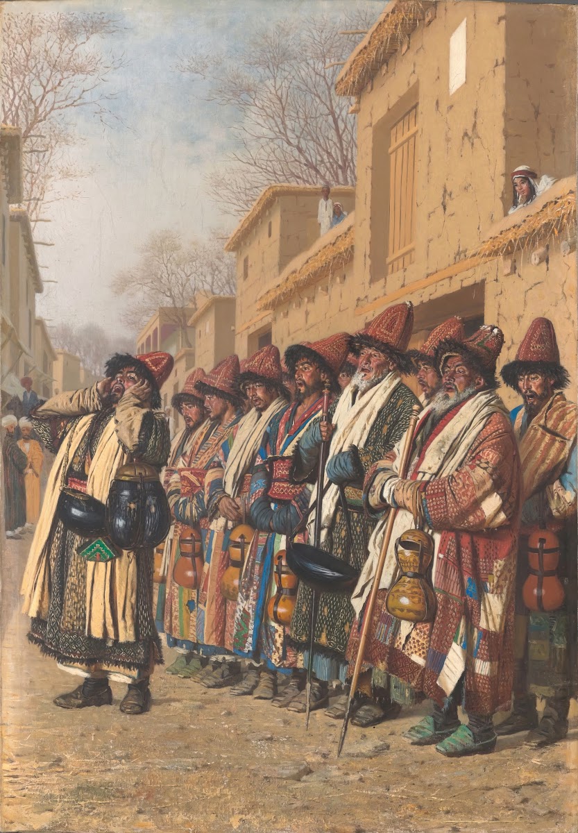 Chorus of dervishes begging for alms Tashkent 1870