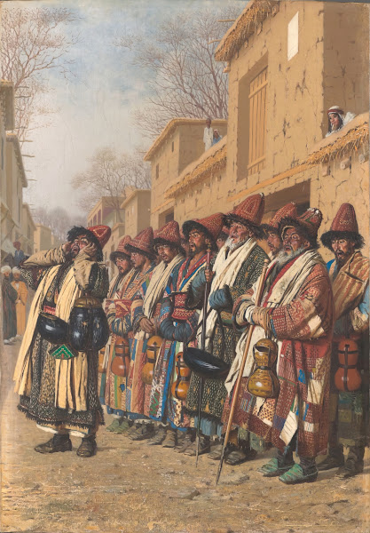Chorus of dervishes begging for alms Tashkent 1870