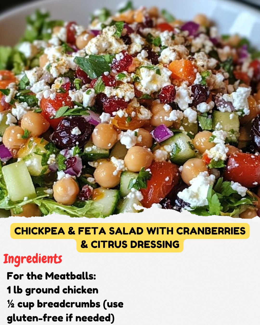 Chickpea & Feta Salad with Cranberries & Citrus Dressing