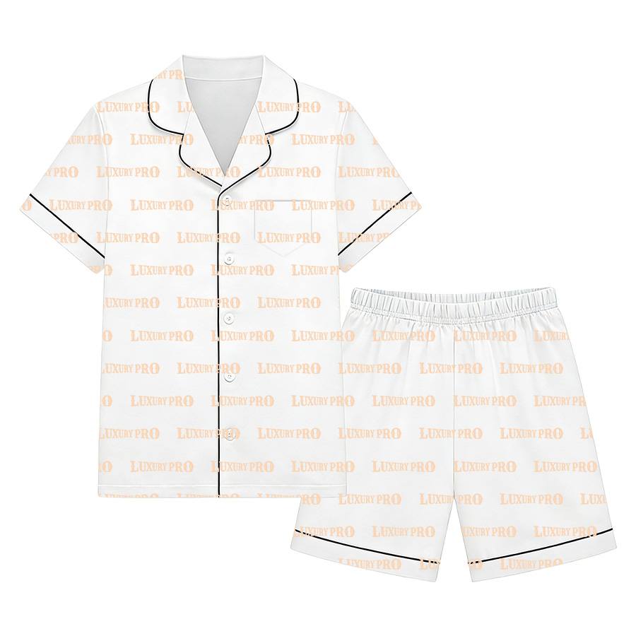 AOP Short Satin Pajama Set with Pockets