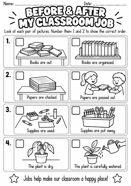 Before and After a Classroom Job Worksheet