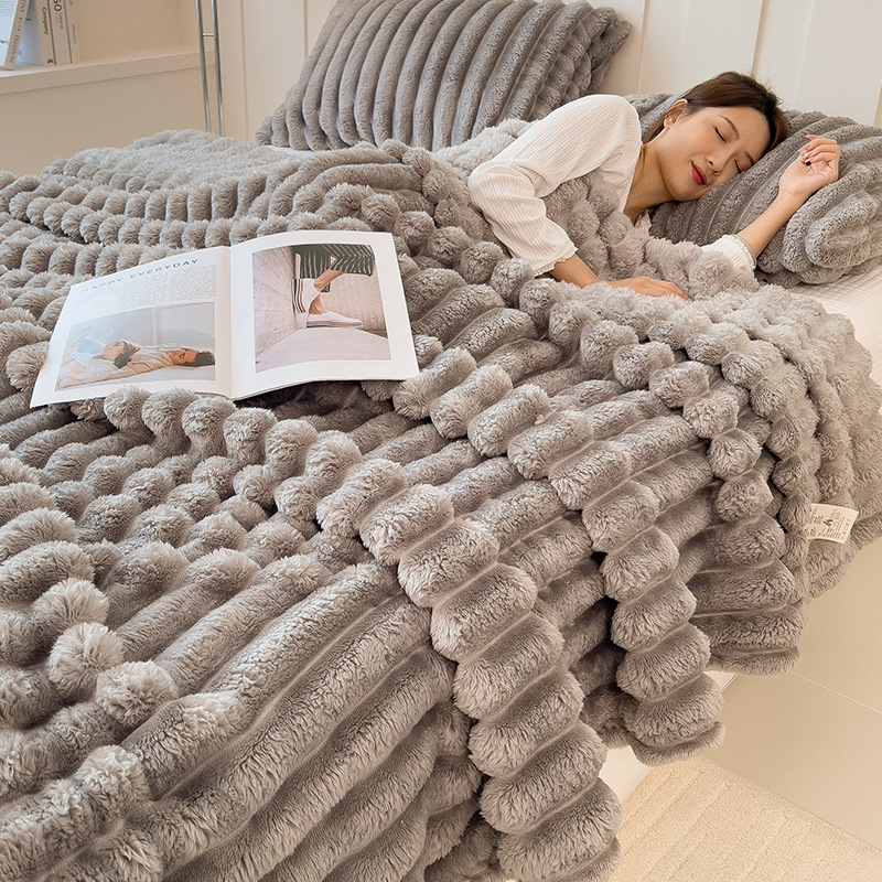 Flannel wool blanket, faux rabbit fur, under 300 g