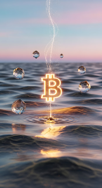 Glowing Bitcoin Symbol Rising from Ethereal Water - Free mobile Wallpaper