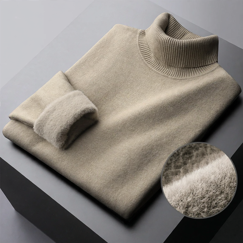 Men's knitted sweater with lining, padded and warm
