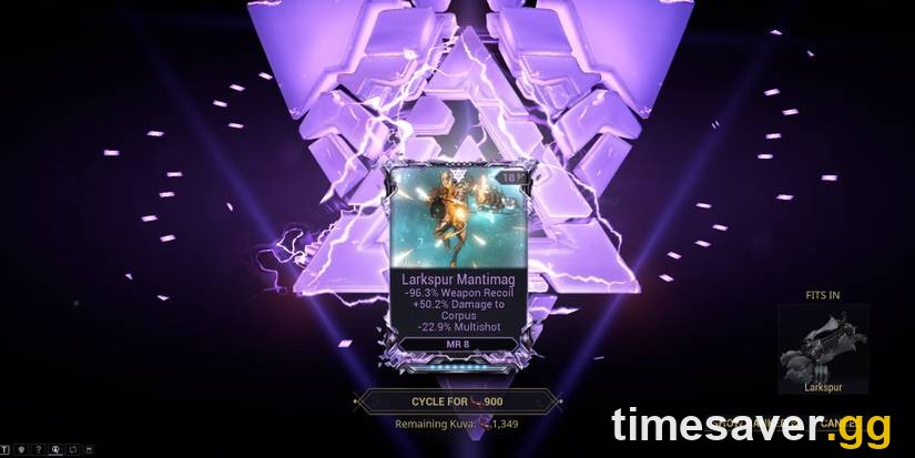 A Warframe Riven card displaying a Kuva reroll cost
