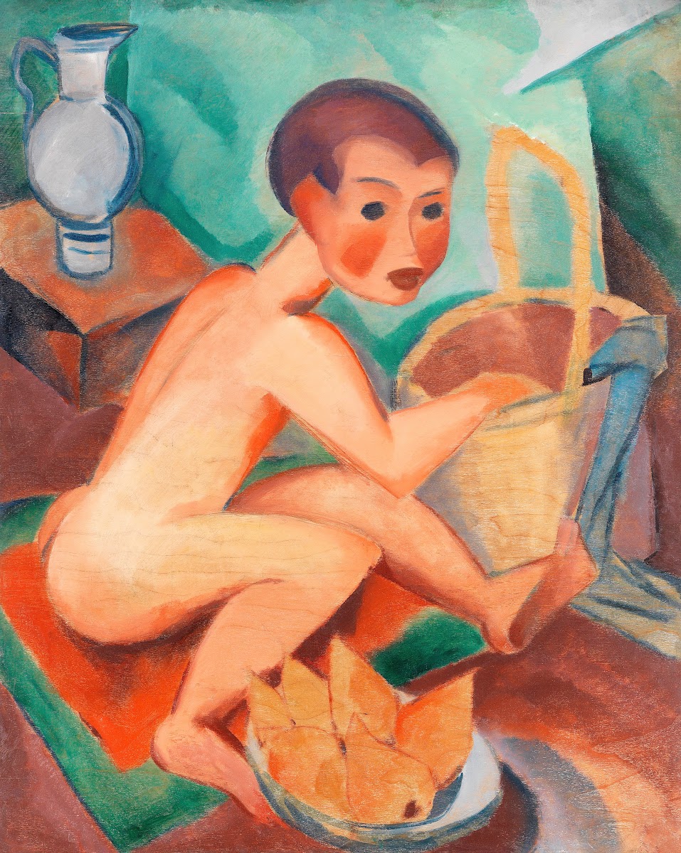 Akt mit Korb und Birnen 1918