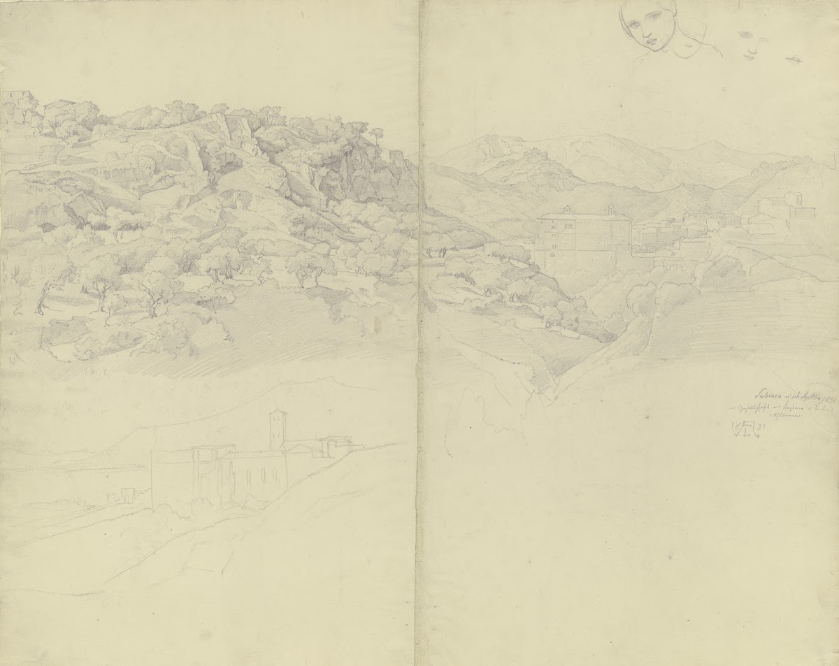 Ansicht von Subiaco oben rechts Studien eines Mädchenkopfes 1831