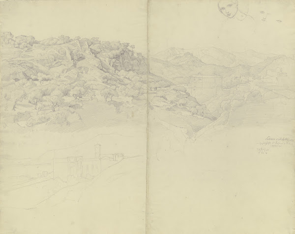 Ansicht von Subiaco oben rechts Studien eines Mädchenkopfes 1831