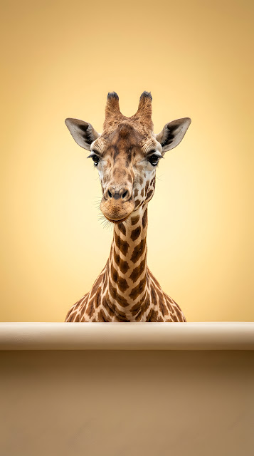 Minimal Giraffe Portrait Yellow Background - Free mobile Wallpaper