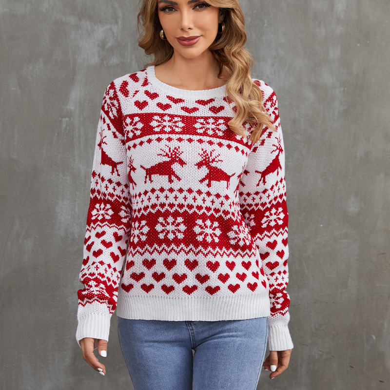 Damen-Weihnachtspullover mit Jacquard-Strickmuster