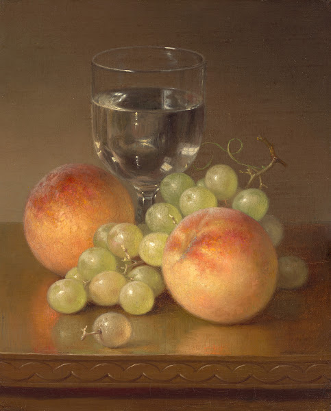 Still Life Wineglass Two Peaches
