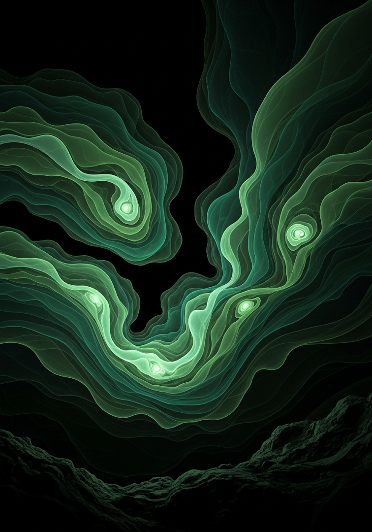 Abstract Emerald Green Wavy Organic Dark Art