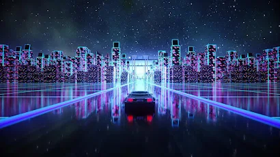 Cyber Outrun Vaporwave Synth Retro Car 4K Wallpaper Background