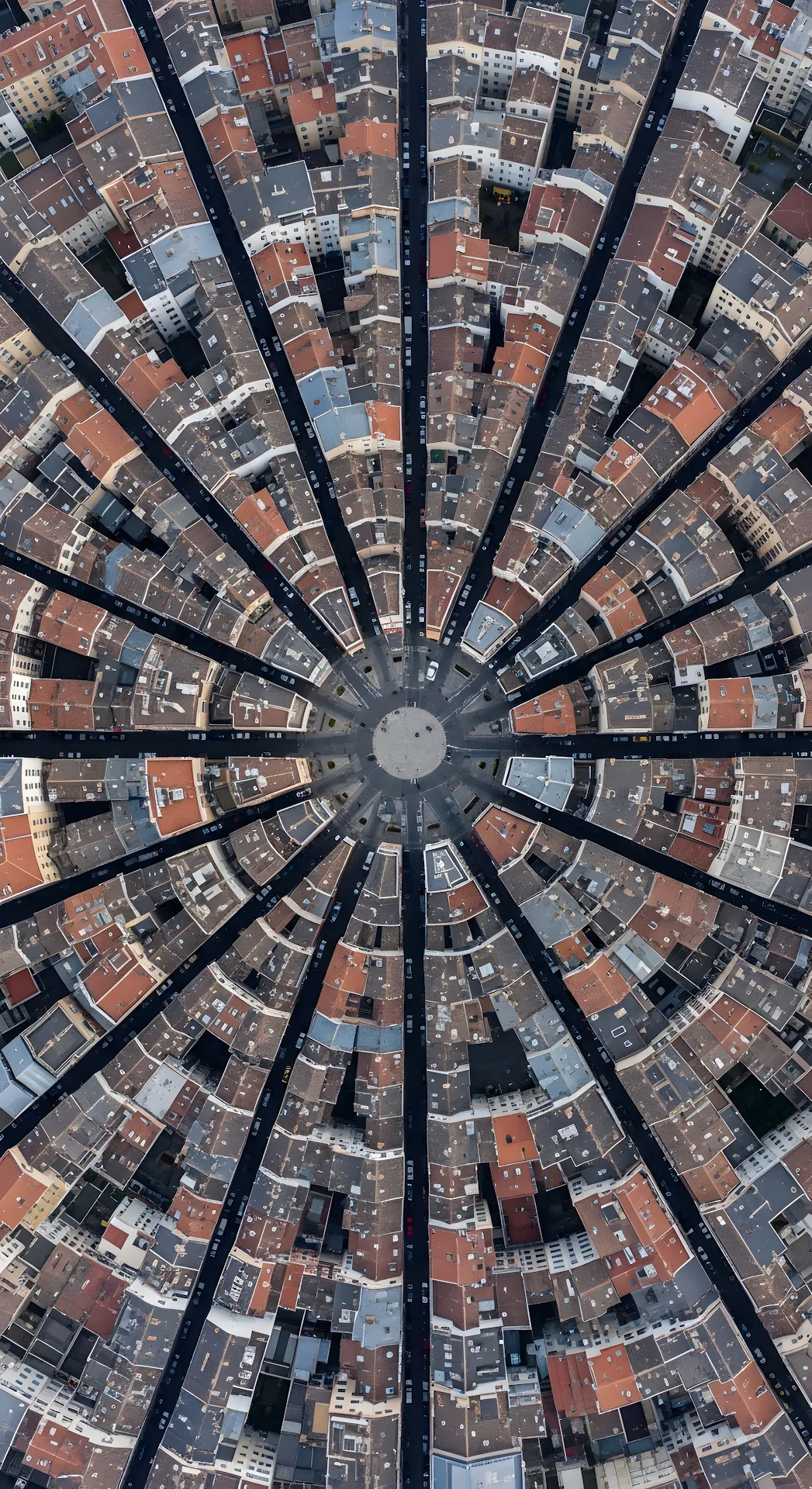 Directly Overhead Aerial View of Radial Street Intersection and City Buildings - Free 4K mobile Wallpaper
