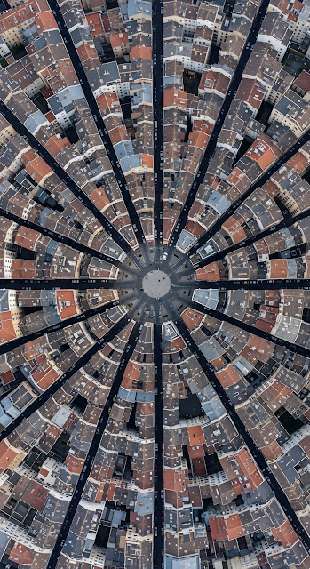 Directly Overhead Aerial View of Radial Street Intersection and City Buildings - Free mobile Wallpaper